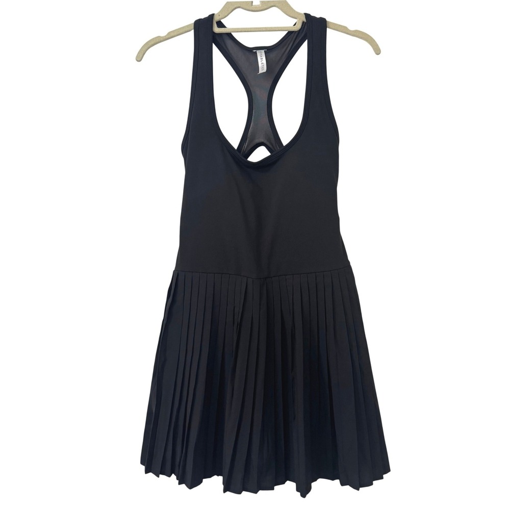 Fabletics Tennis Dress Small Black Racerback Pleated Built-in Shorts Preppy Gym